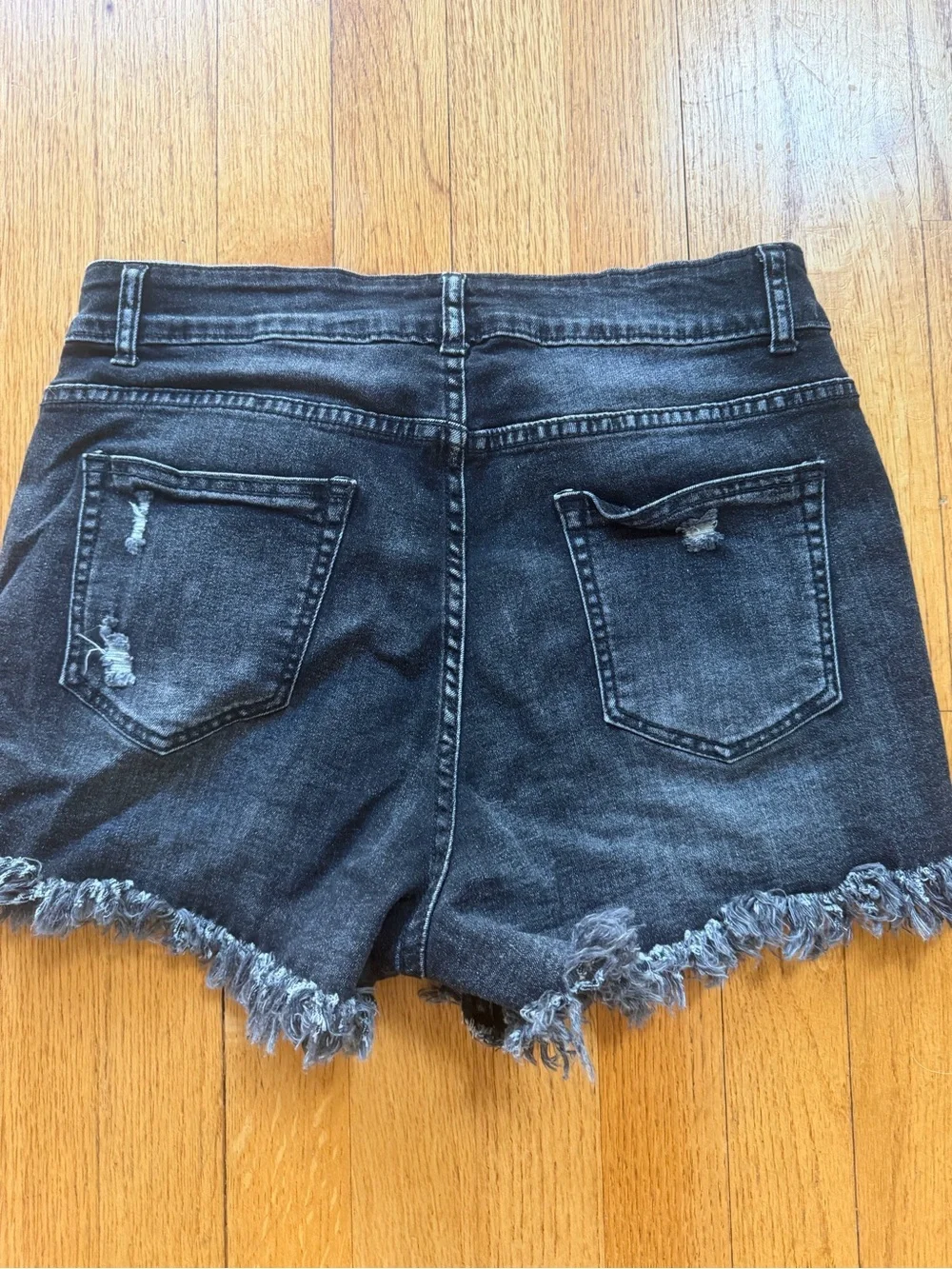 Distressed  Black Denim Shorts